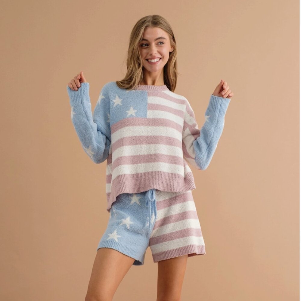 NWT, 4th of July Outfit, American Flag Pullover Shorts Set, Sizes S, M, L